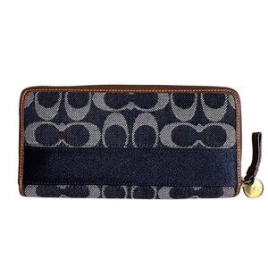 Coach Signature Striped Legacy Denim Accordion Zipper Wallet